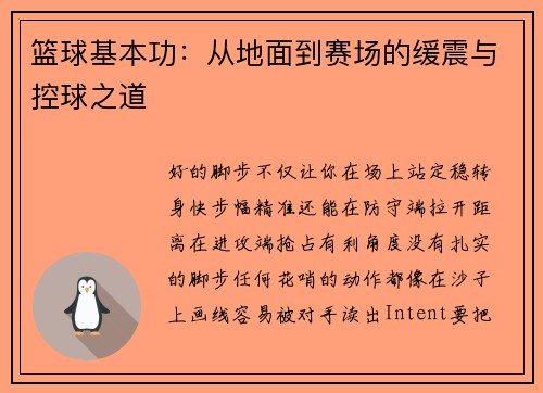 篮球基本功：从地面到赛场的缓震与控球之道