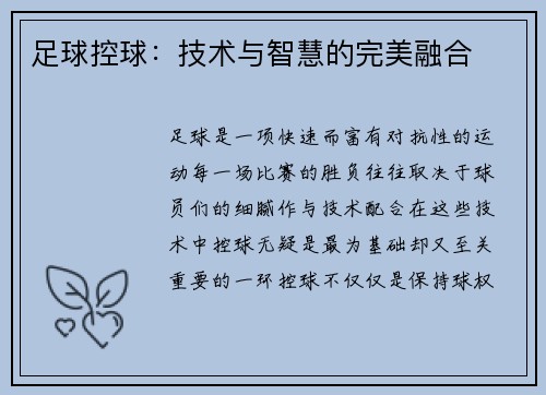 足球控球：技术与智慧的完美融合